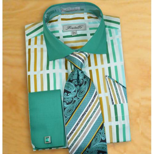Fratello Mint Green / Emerald / Mustard / White Shirt / Tie / Hanky / Cufflinks Set FRV4133P2