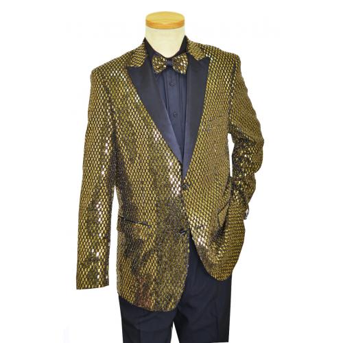 Giovanni Testi Black / Gold Plated Woven Design Blazer With Bow Tie GT2DG-1052