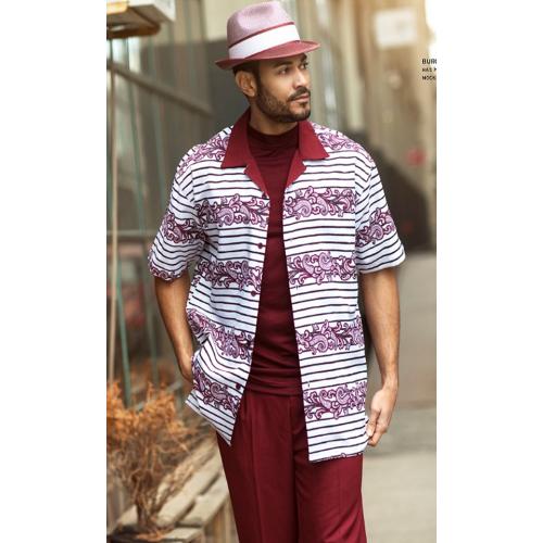Montique Burgundy / Black / White Paisley / Striped Short Sleeve Outfit 1742
