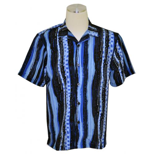 Silversilk Blue Combo / Black Abstract Design Microfiber Short Sleeve Shirt 2544