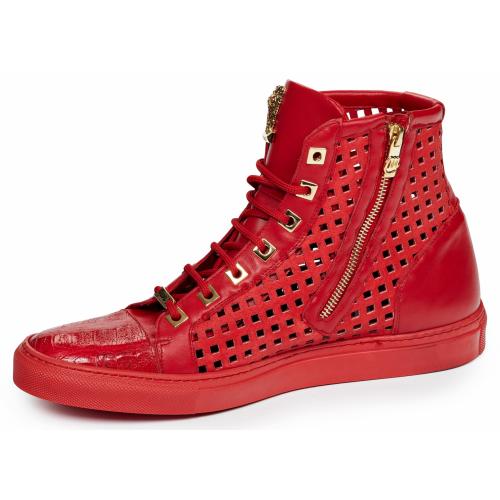 Mauri 8513/2 Red Genuine Baby Crocodile / Calf Perforated Casual Shoes.
