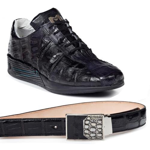 Mauri 8547/3 Black Genuine Baby Crocodile Hand-Painted Casual Sneakers.