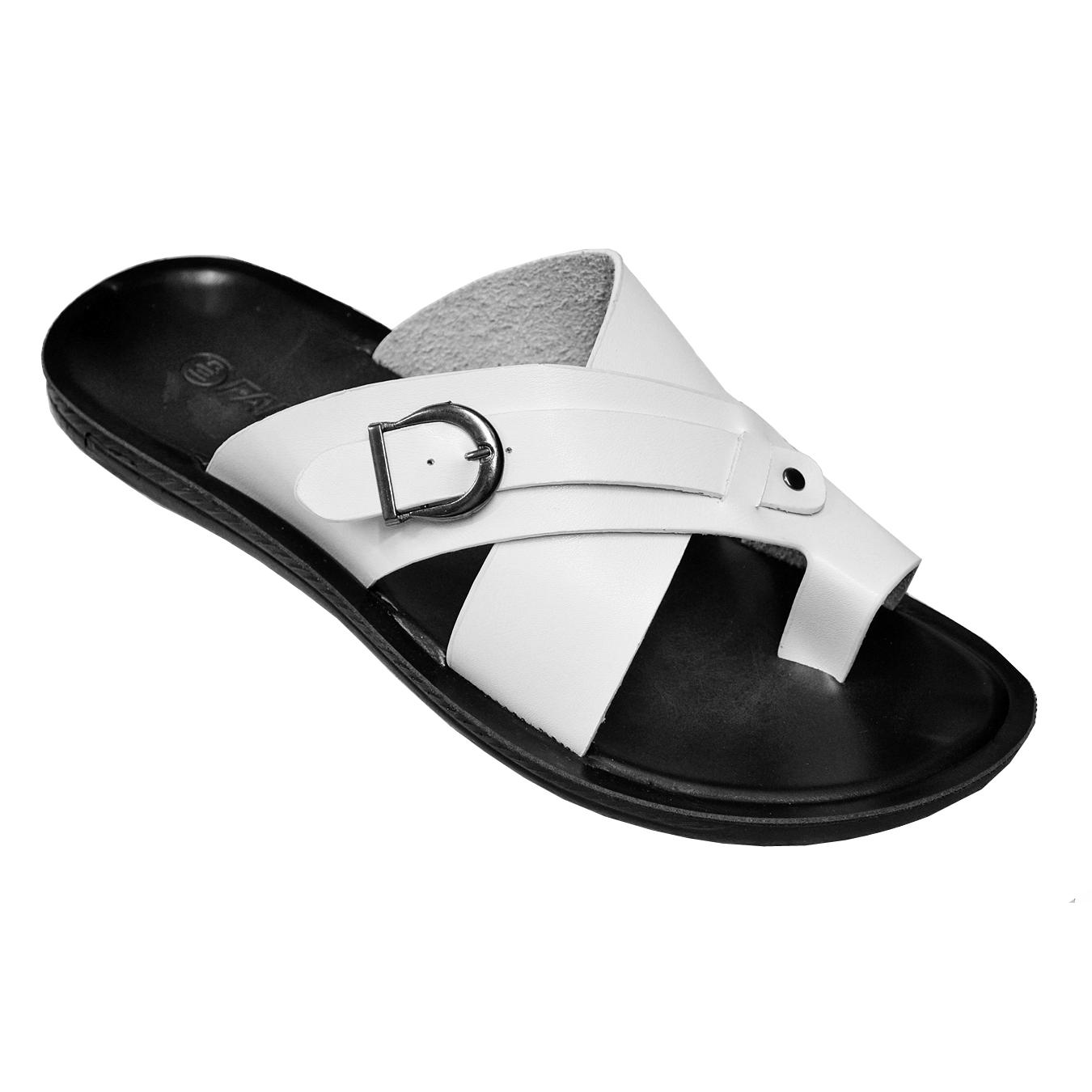 Faranzi White / Black Leather Casual Open Toe Slide Sandals FR81492 ...