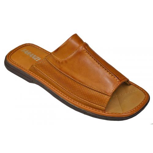 Faranzi Cognac Faux Leather Casual Open Toe Slide Sandals FR81408