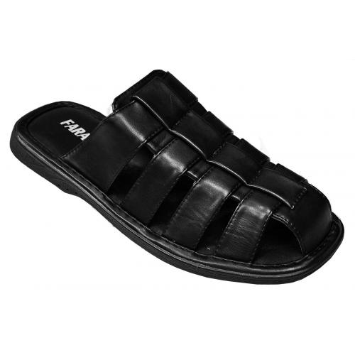 Faranzi Black Faux Leather Casual Slide Sandals FR81201