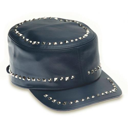 Mauri H61 Blue Genuine Leather With Metal Studs Hat.