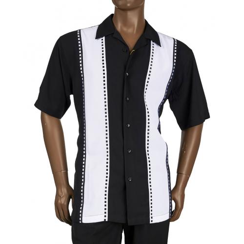 Inserch Black / White Sectional Design Button Up Short Sleeve Outfit 80156