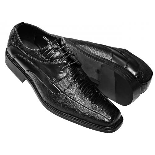 Antonio Cerrelli Black PU Leather / Ostrich Print Wide Width Lace-Up Shoes 6183