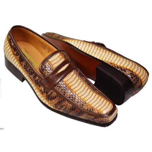 Antonio Cerrelli Natural / Brown PU Leather Python Print Penny Loafer Shoes 6494