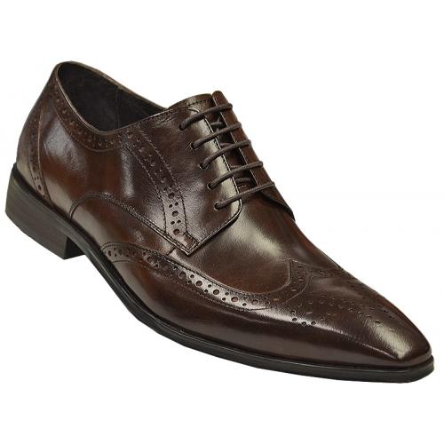 Carrucci Brown Genuine Calf Skin Leather Perforation Shoe KS207-01