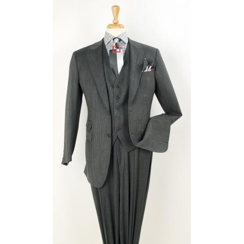 Apollo King Grey / Charcoal Micro Pinstripes Super 150's Wool Vested Wide Leg Suit ST-007