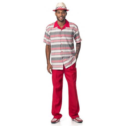 Montique Red / Black / White Windowpane Design Short Sleeve Outfit 1728