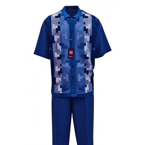 Silversilk Cobalt Blue / Navy / Light Blue Button Up Short Sleeve Knitted Outfit 2384
