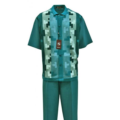 Silversilk Teal Combo Button Up Short Sleeve Knitted Outfit 2384