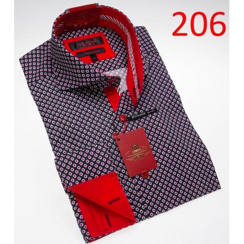 Axxess Navy Blue / Red / White Modern Fit 100% Cotton Dress Shirt 206
