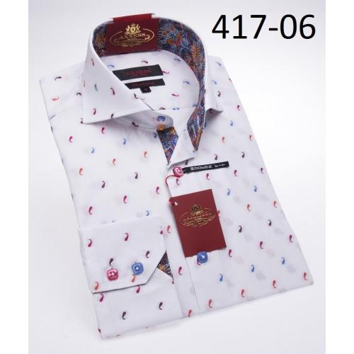 Axxess White / Multicolor Tear Drop Pattern Modern Fit 100% Cotton Dress Shirt 417-06