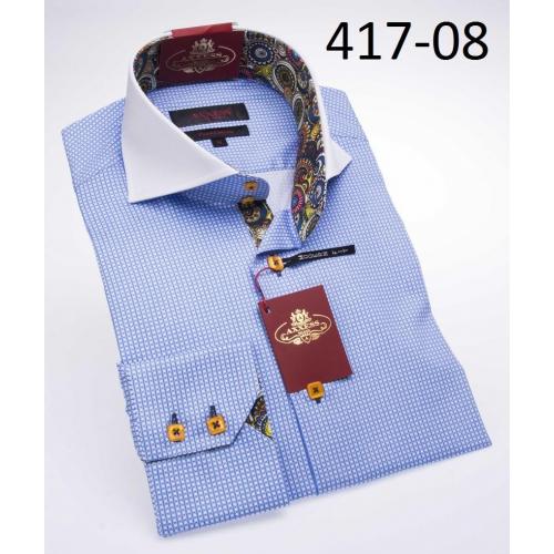 Axxess Sky Blue Check Modern Fit 100% Cotton Dress Shirt 417-08