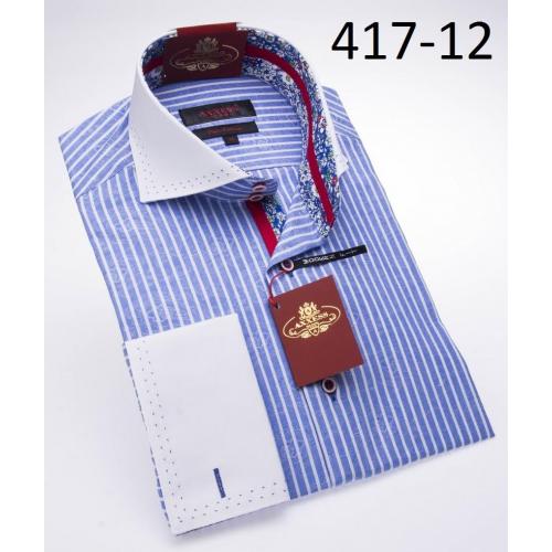 Axxess Light Blue / White Strip Modern Fit 100% Cotton Dress Shirt 417-12