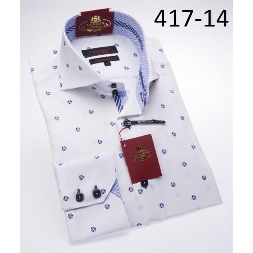 Axxess White / Blue Modern Fit 100% Cotton Dress Shirt 417-14