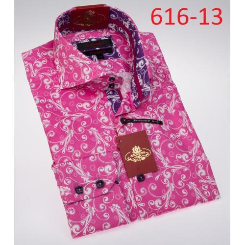 Axxess Pink Paisley Design Modern Fit 100% Cotton Dress Shirt 616-13