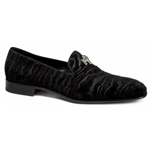 Mauri "4711/1" Black Genuine Fabric Velvet / Gross Grain Evening Loafer Shoes.