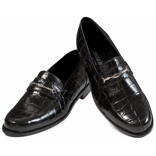 Mauri "19923/1" Black Genuine Baby Alligator Loafer Shoes With Bracelet.