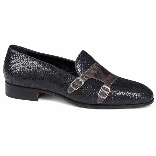 Mauri "4811" Blue Genuine Woven Leather / Grey Ostrich Leg Loafer Shoe.