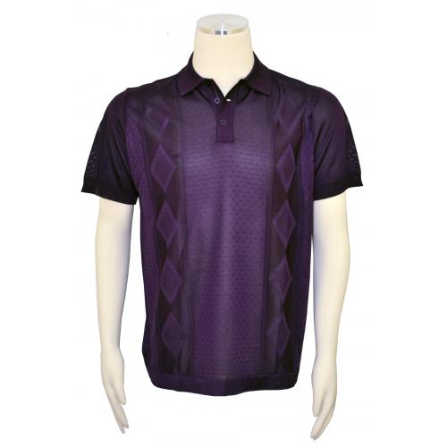 Pronti Purple Knitted Microfiber Casual Short Sleeve Polo Shirt K6236