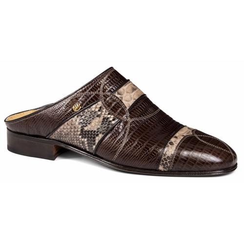 Mauri "4808" Dark Brown Genuine Lizard / Beige-Brown Python Half Shoes.