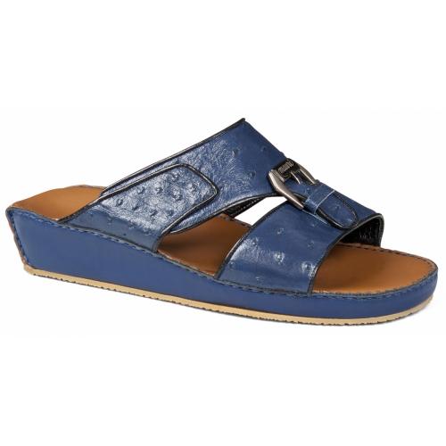 Mauri "1802/2" Iris Blue Genuine Ostrich Platform Sandals.