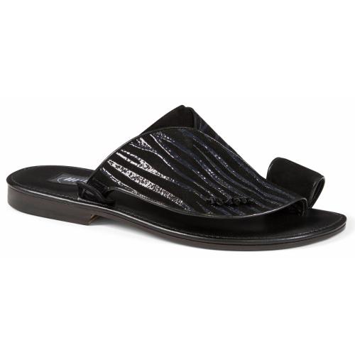Mauri "1622/2" Black Genuine Suede / Fiorino Glass Sandals.