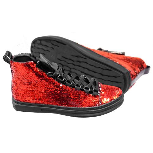 Encore By Fiesso Black / Red Metallic Sequined / PU Leather High Top Sneakers FI2249