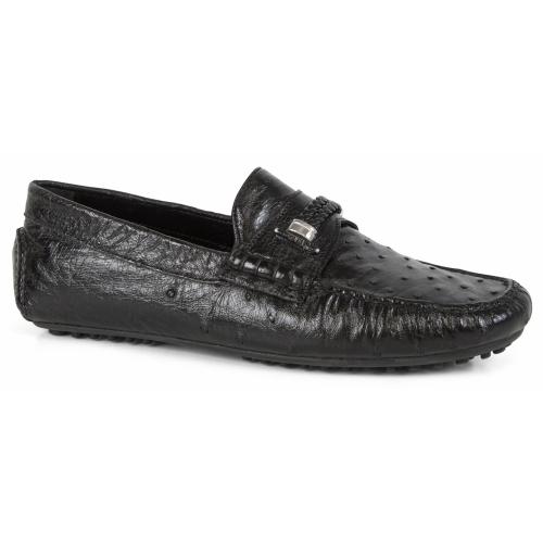 Mauri "3101/7" Black Genuine Ostrich Loafer Shoes.