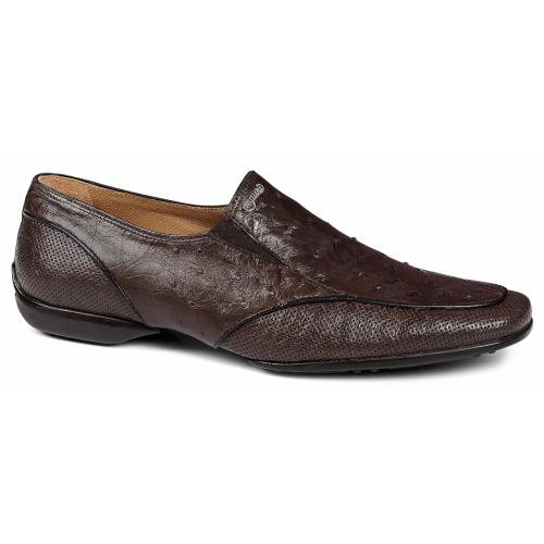 Mauri "9219" Chocolate Brown Genuine Ostrich Perforated / Ostrich Loafer Shoes.