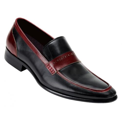 Giovanni "Crispino" Black / Burgundy Genuine Leather Slip-On Shoes With Bit Strap