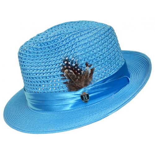 Bruno Capelo Turquoise Fedora Braided Straw Hat BC-514