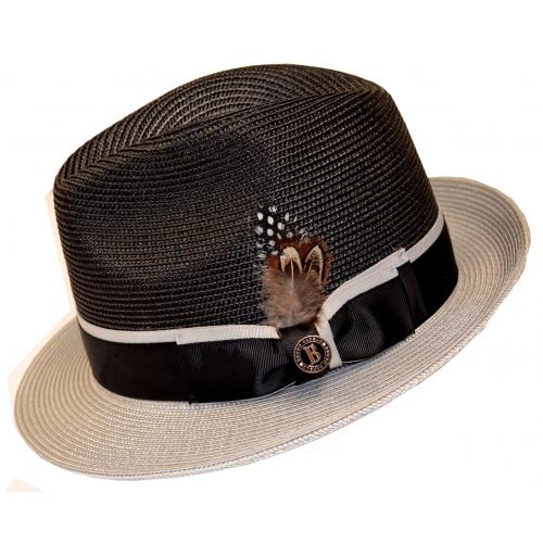 Bruno Capelo Black / Silver Fedora Braided Straw Hat BC-625