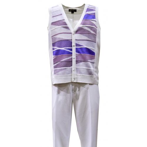 Silversilk White / Lavender Knitted Button Up Vested Outfit 2374
