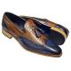 Duca Di Matiste Cognac / Navy Blue Italian Calfskin / Python Design Leather Loafers With Tassels 1866