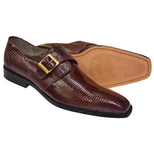 Belvedere "Madrid" Burgundy Genuine Lizard Shoes With Monk Strap 114010
