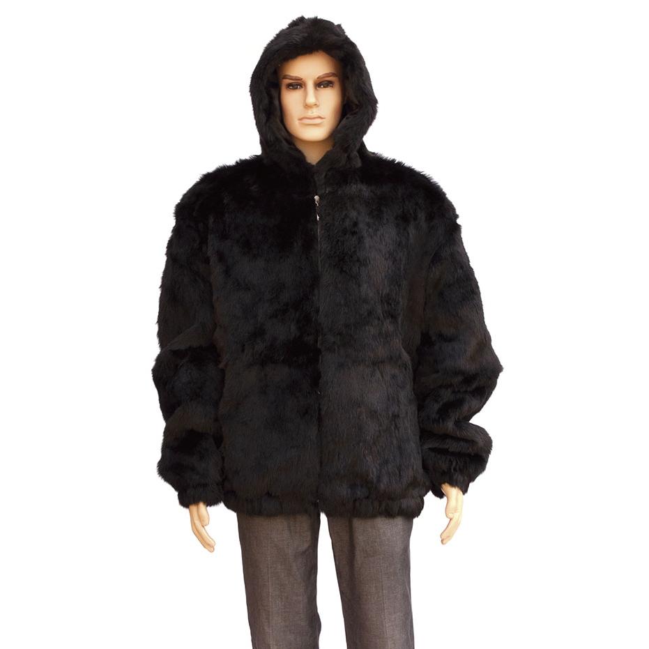 Winter Fur Black Full Skin Rabbit Jacket With Detachable Hood M05R02BK ...