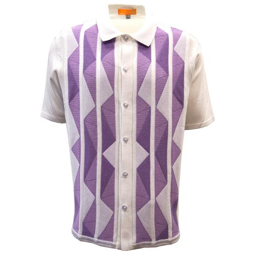 Silversilk White / Lavender Button Up Knitted Short Sleeve Shirt 2372