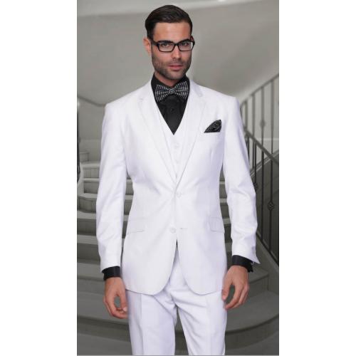 Statement Confidence Solid White Super 150's Wool Modern Fit Vested Suit TZ-100