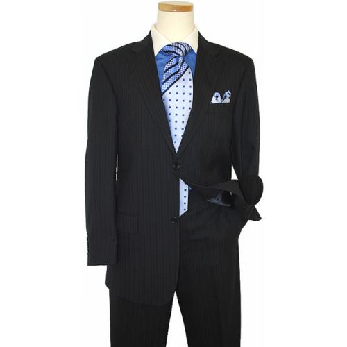 Zanetti Navy Blue With Dual Cream Pinstripes Super 140's Wool Suit 1377/170/40