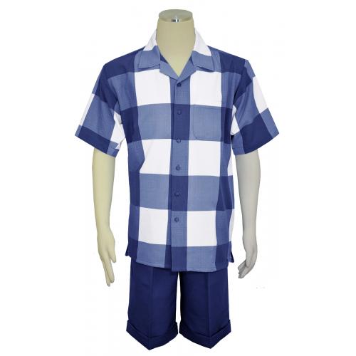 Bagazio Navy Blue Combo / White Checker Design Short Sleeve Outfit BM1524
