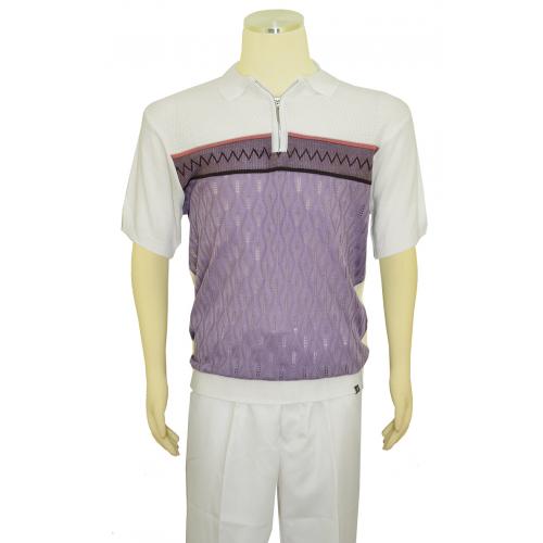 Stacy Adams White / Lavender Combo Half-Zip Pullover Short Sleeve Knitted Outfit 2400