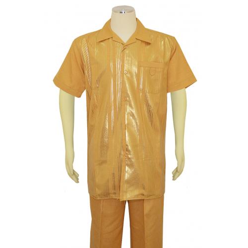 Pronti Mustard / Metallic Gold Stripe Design Short Sleeve Outfit SP6164