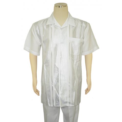 Pronti White / Metallic Silver Stripe Design Short Sleeve Outfit SP6164