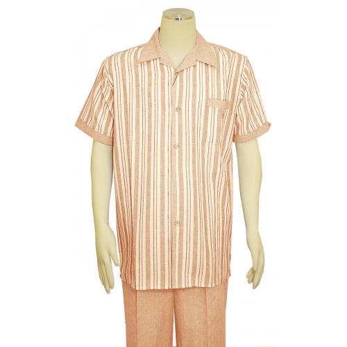 Pronti Tan / White Stripe Design 2 Piece Short Sleeve Outfit SP6158