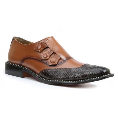 Giorgio Brutini "Carver" Cognac / Brown Genuine Leather Triple Button Monk Strap Shoes 211012-4